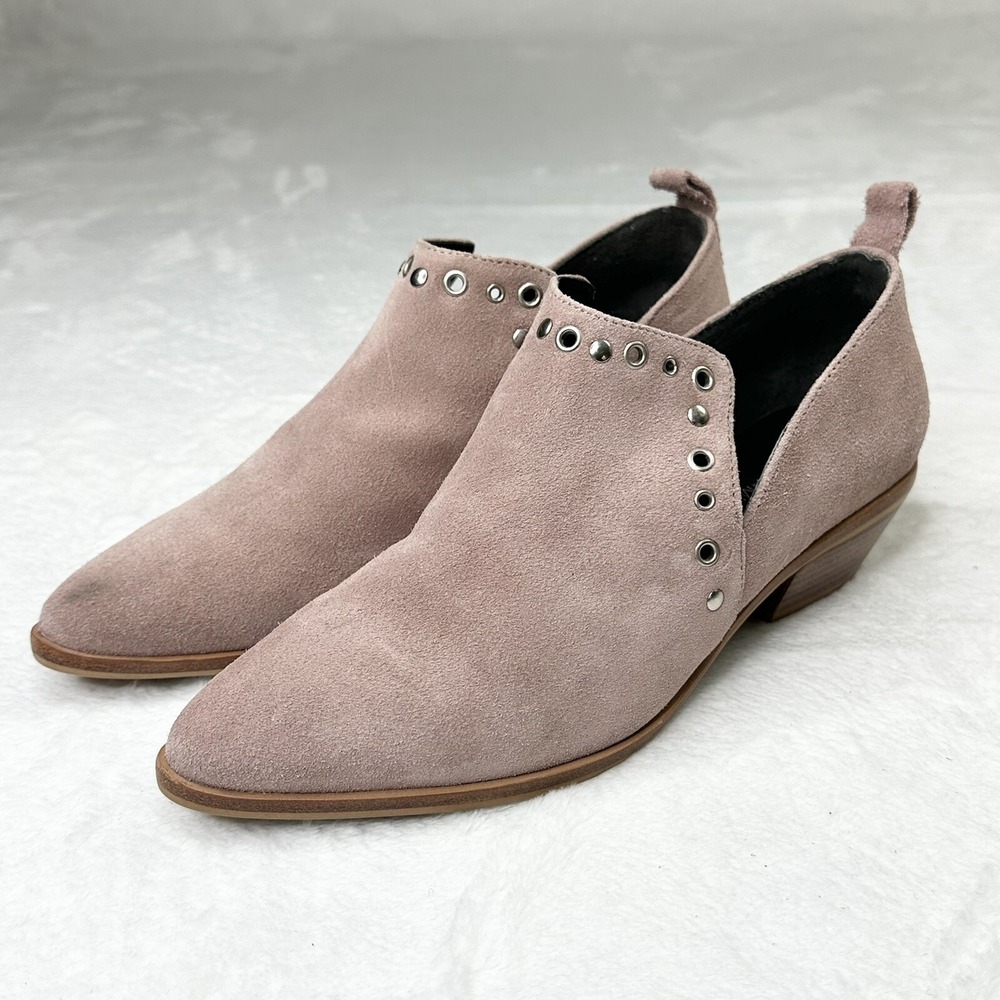Rebecca Minkoff Suede Ankle Booties Studded‎ Pinkish Tan Size 8M Side Cutout